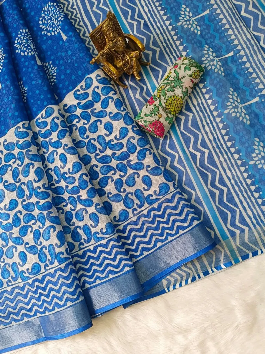 Elegant Digital Print Silver Jari Saree